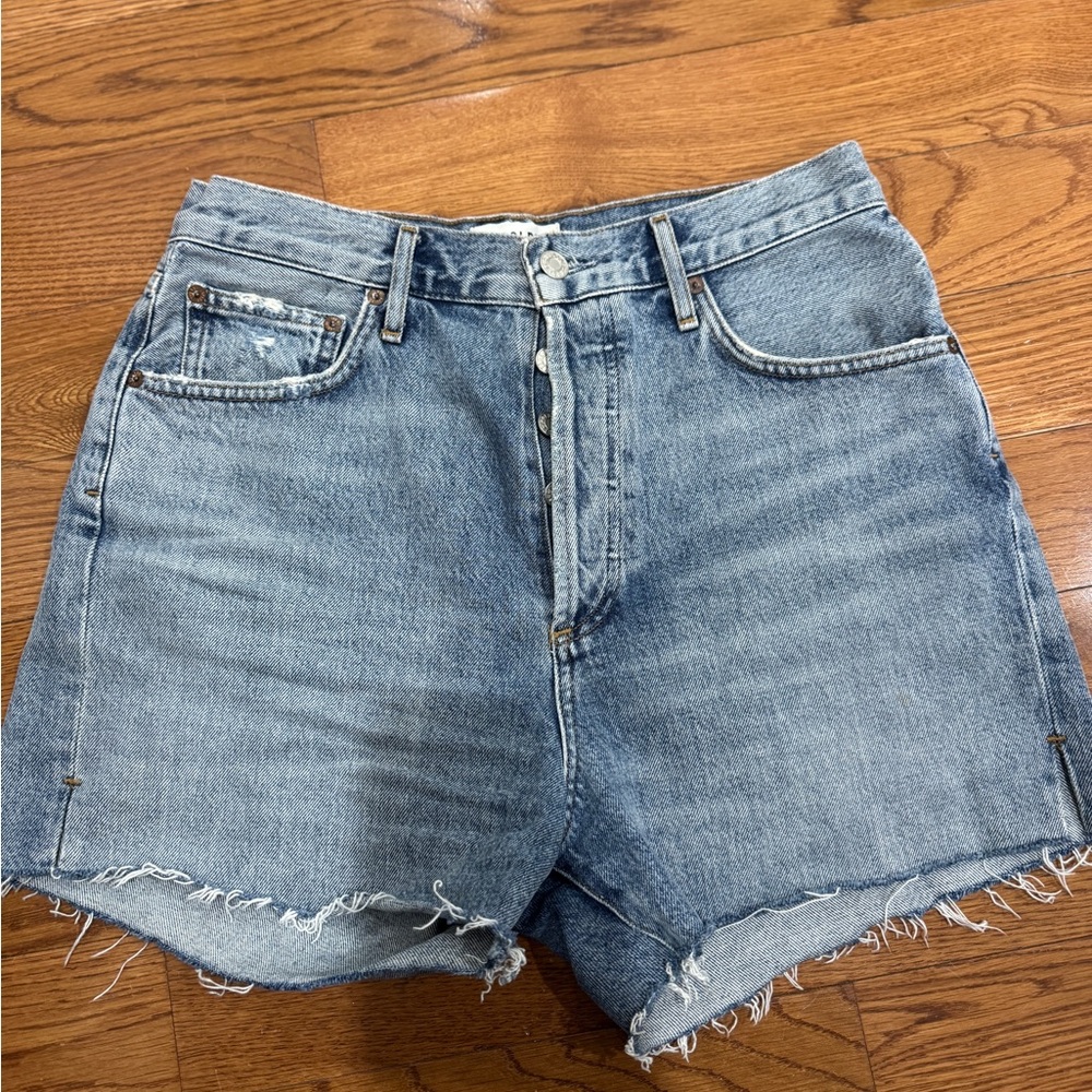 Agolde DEE Blue Frayed Hem Jean Shorts